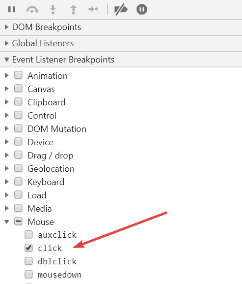 breakpoint on click