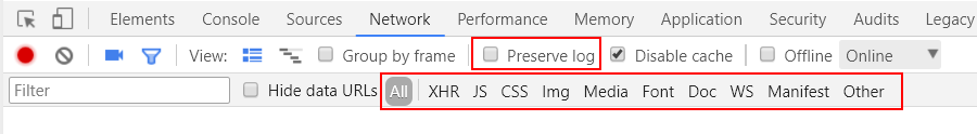 debugger network bar