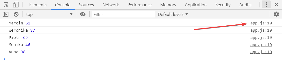 debugger console nr linii